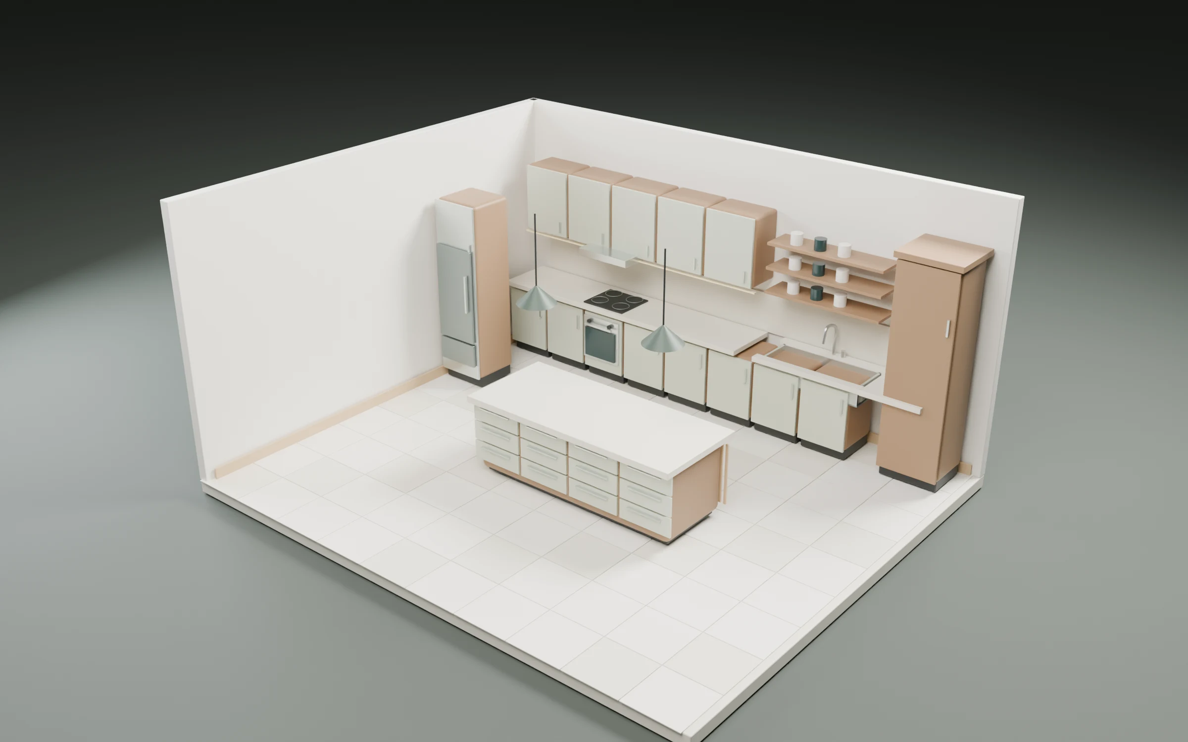 Full fitted kitchen & island — assembled concept assembly